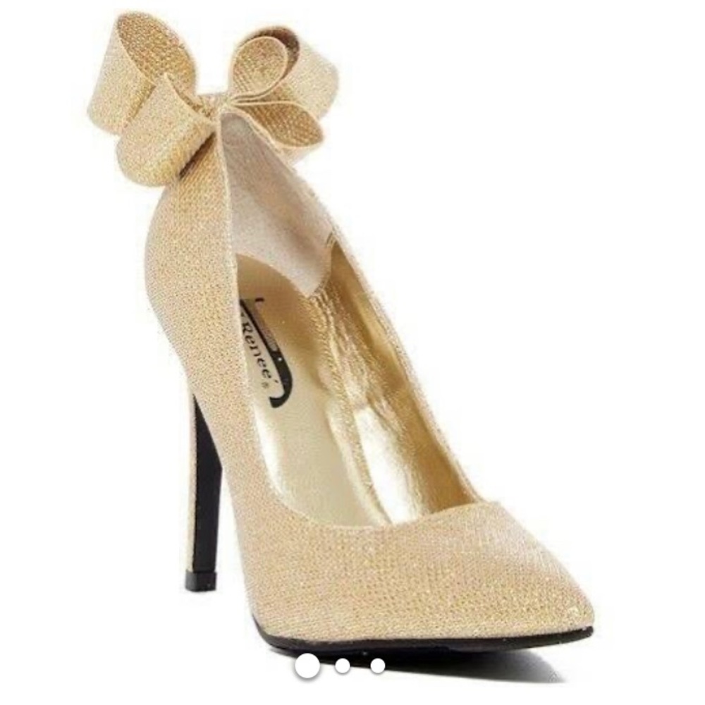 J Renee Brigitte Metallic Gold Sparkle Mesh Pump